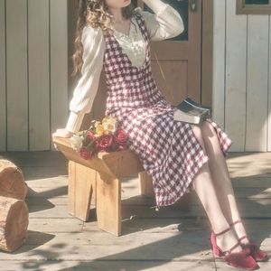 Cottagecore Retro Plaid V-Neck Sweater Dress Size Small